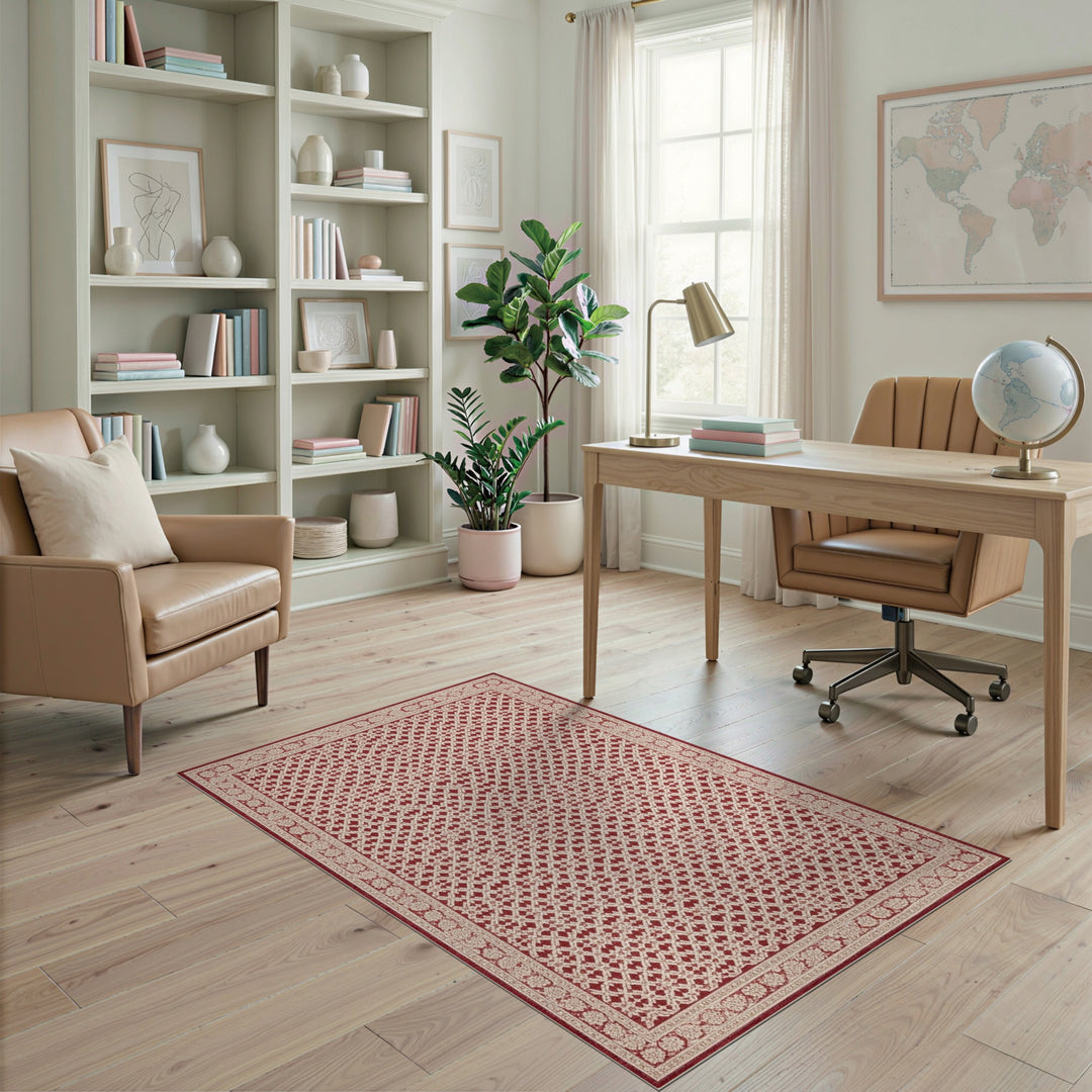 Lattice Red Geometric Lattice Area Rug