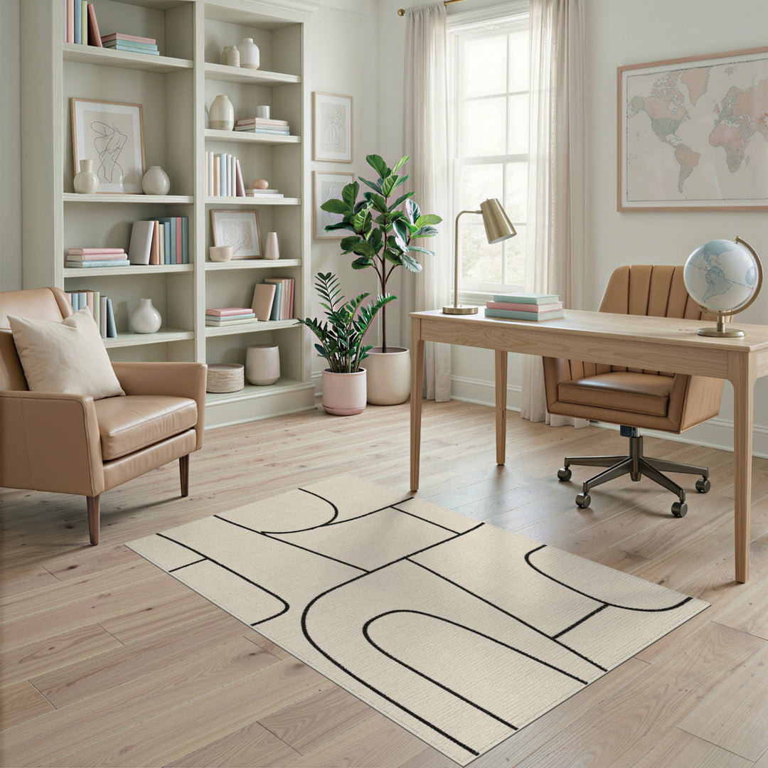 Abstract Geometric Modern Beige Geometric Abstract Area Rug