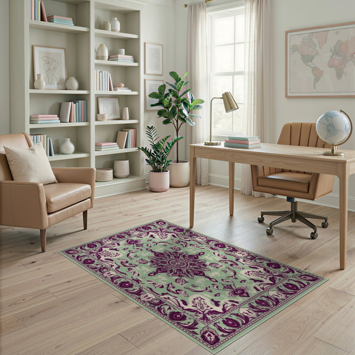 Mint Green Purple Persian Medallion Rug