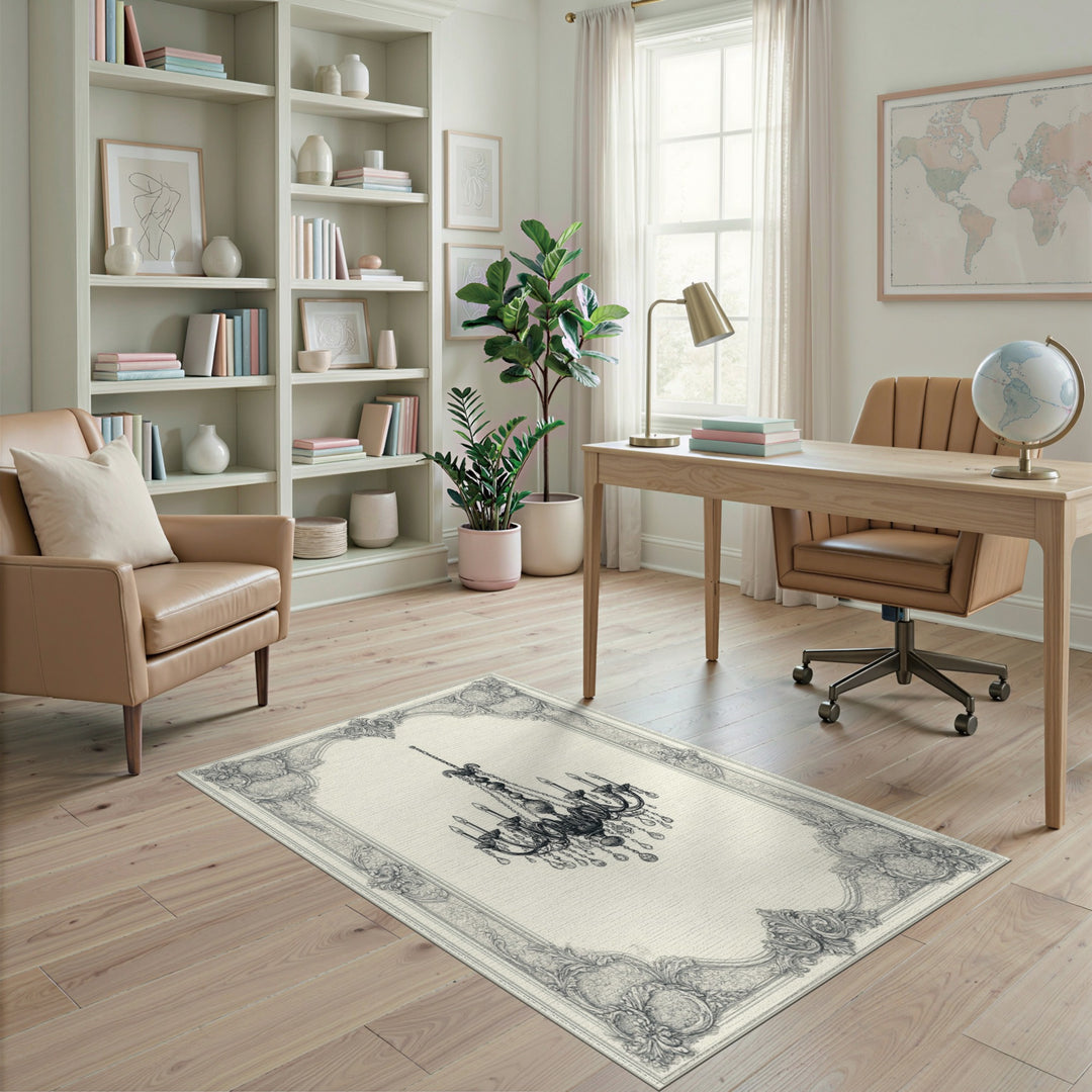 Black White Chandelier Vintage Area Rug