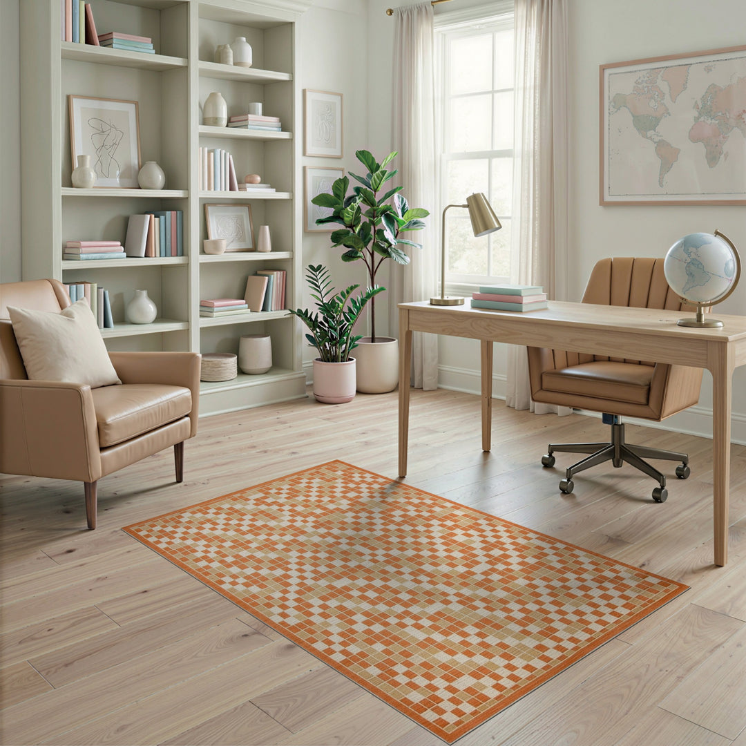 Checkered Geometric Modern Orange Checkered Geometric Area Rug