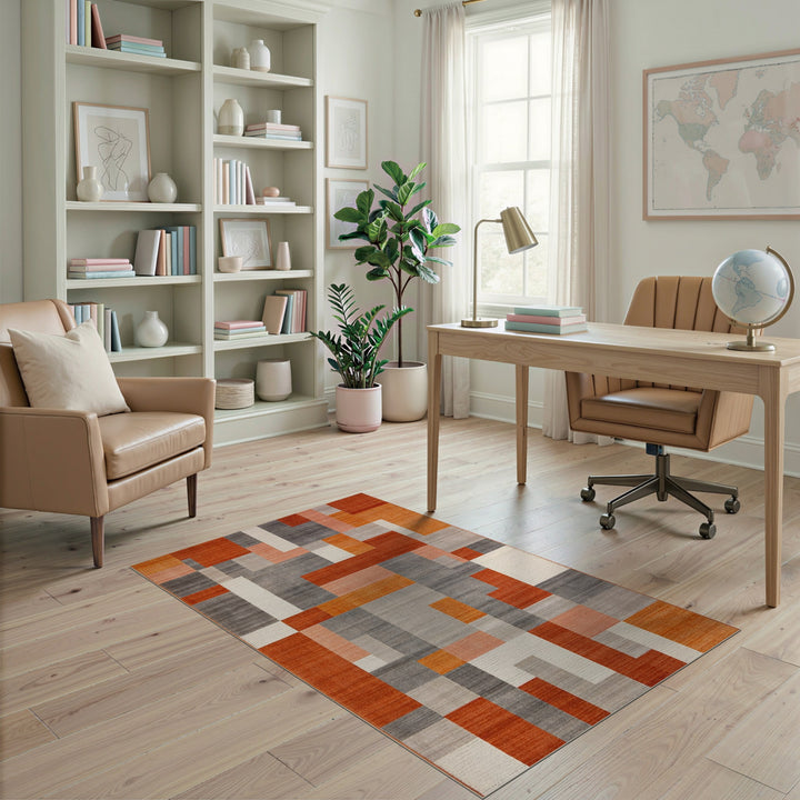 Geometric Modern Orange Geometric Block Area Rug