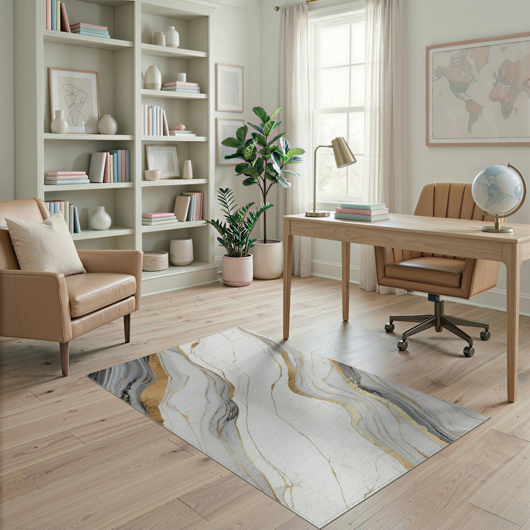 Gold and Silver Gold Marble Abstract Area Rug