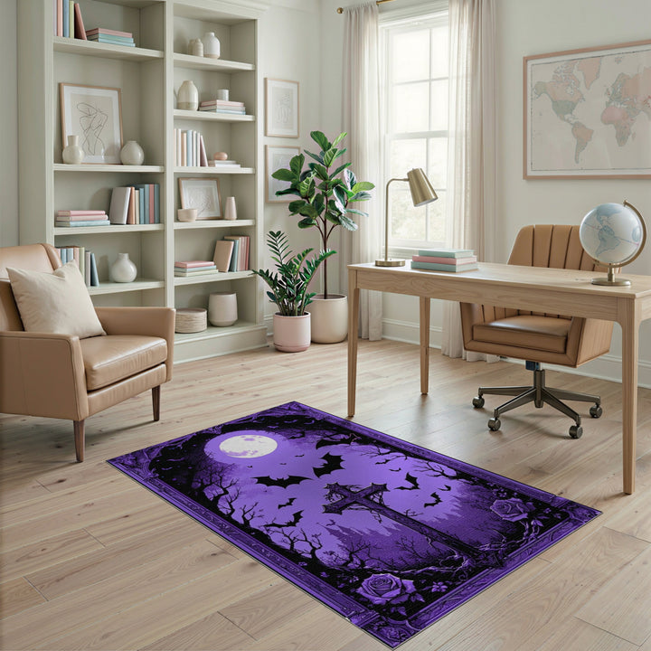 Purple Gothic Moon Cross Area Rug