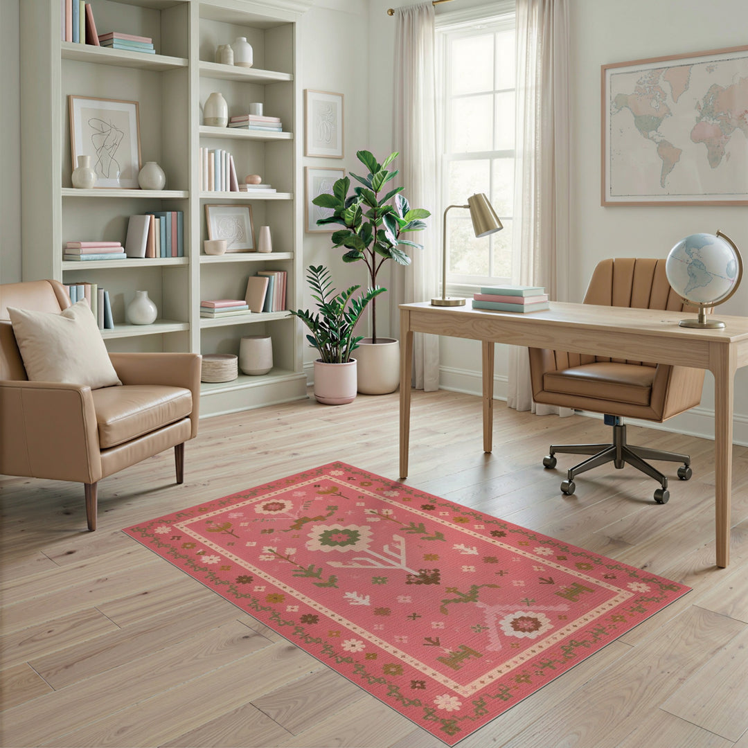 Pink Floral Heritage Area Rug