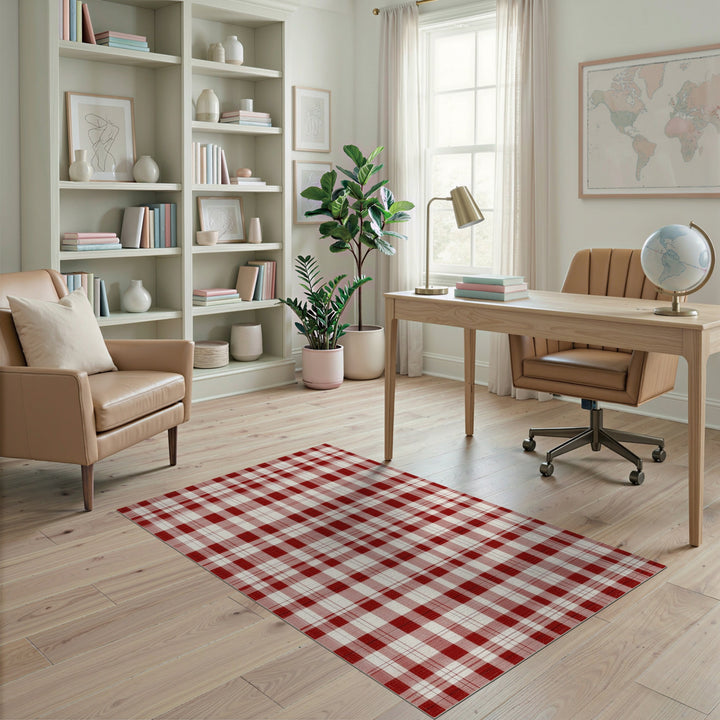 Red Rustic Farmhouse Red Checkered Washable Area Rug