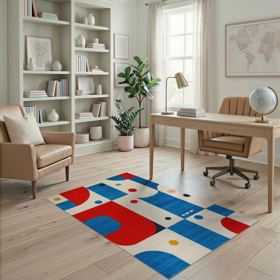 Geometric Modern Bold Geometric Red Blue Area Rug