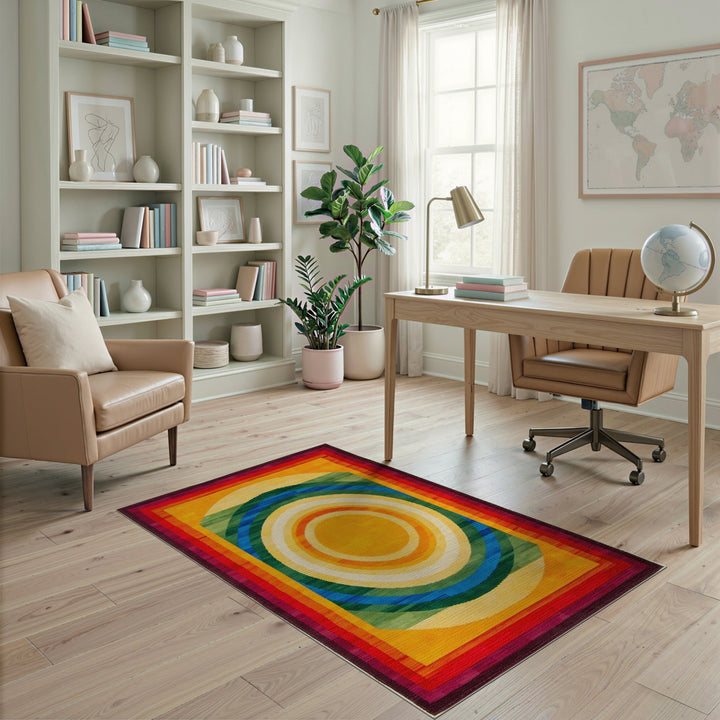 Vibrant Concentric Circle Multi-Color Area Rug