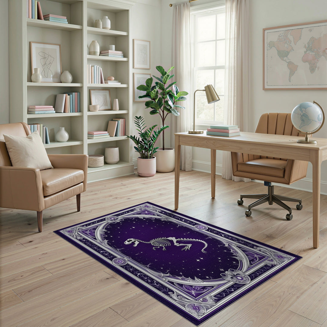 Starry Purple T-Rex Skeleton Area Rug