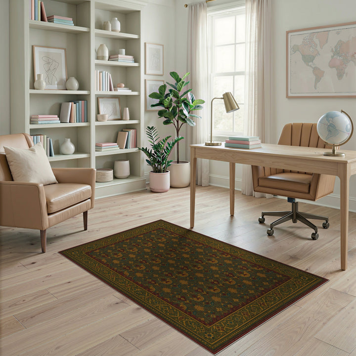 Green Persian Floral Area Rug