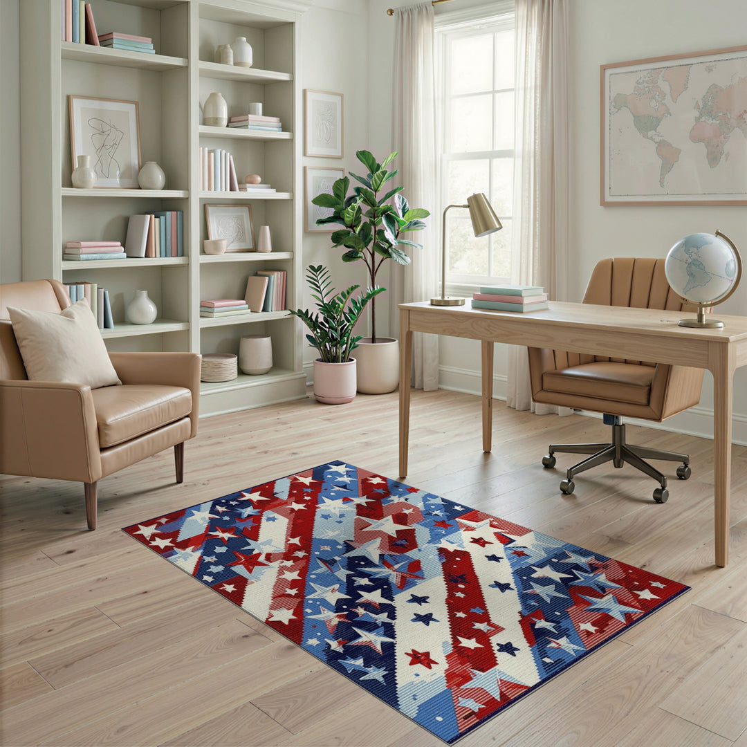 Multi-color and Patterns Distressed Patriotic Stars and Stripes Area Rug
