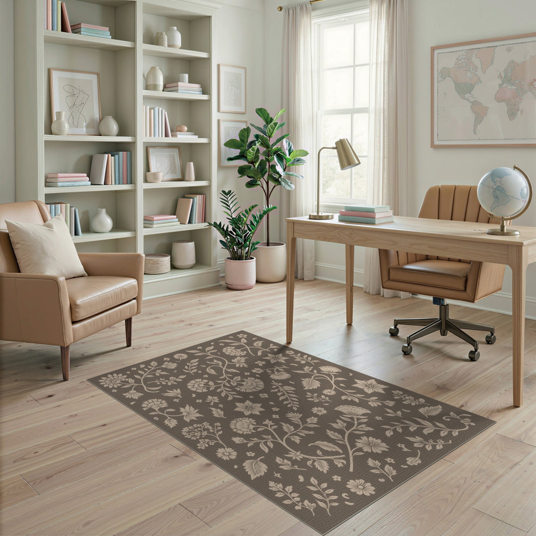 Brown and Tan Vintage Floral Brown Area Rug