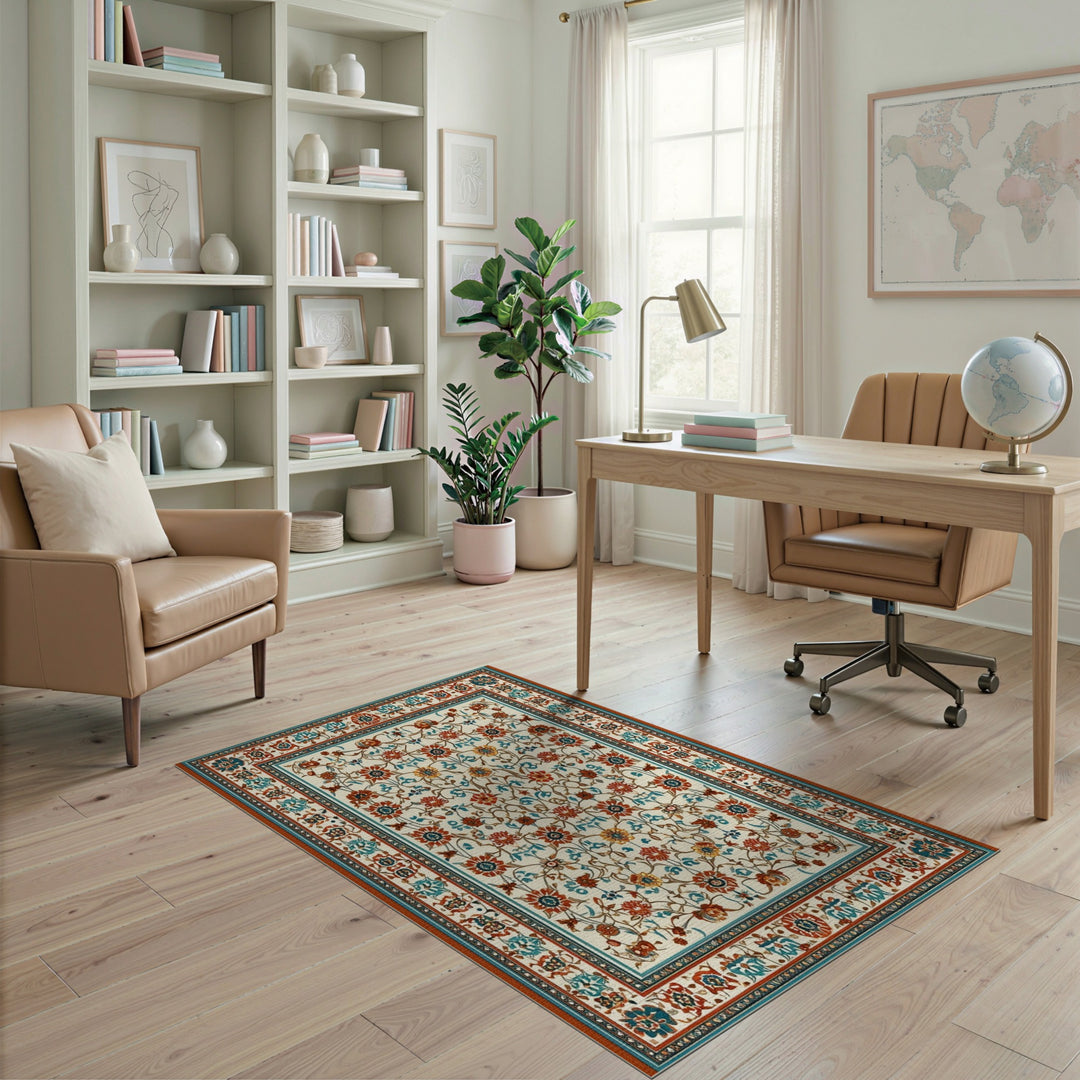 Traditional Persian Floral Blue Teal Floral Persian Area Rug