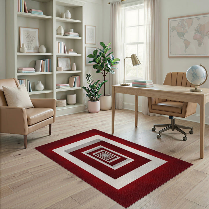 Red Geometric Frame Area Rug