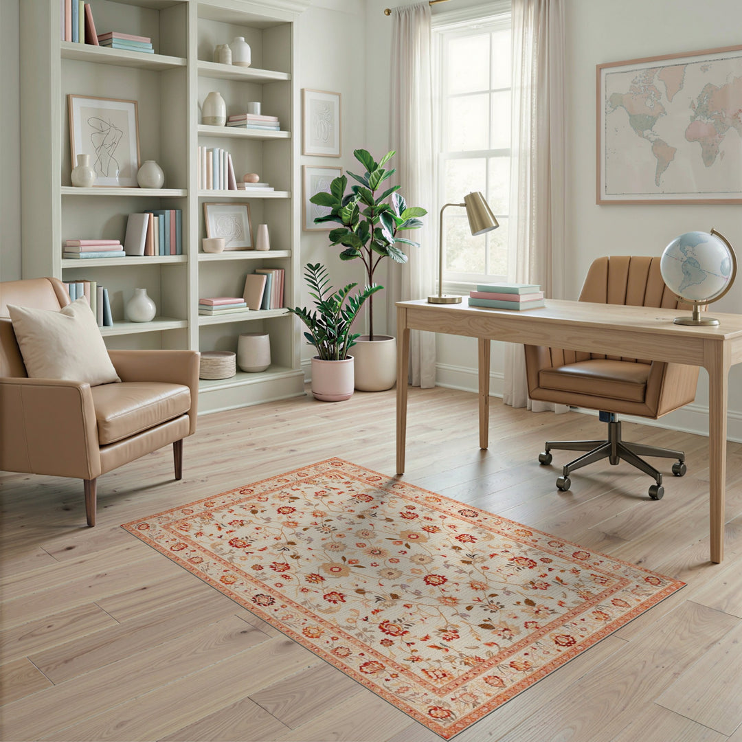 Vintage Floral Beige Area Rug