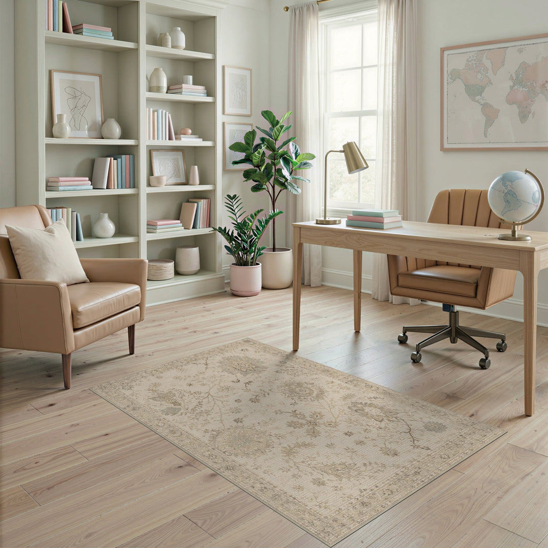 Beige Floral Vintage Area Rug