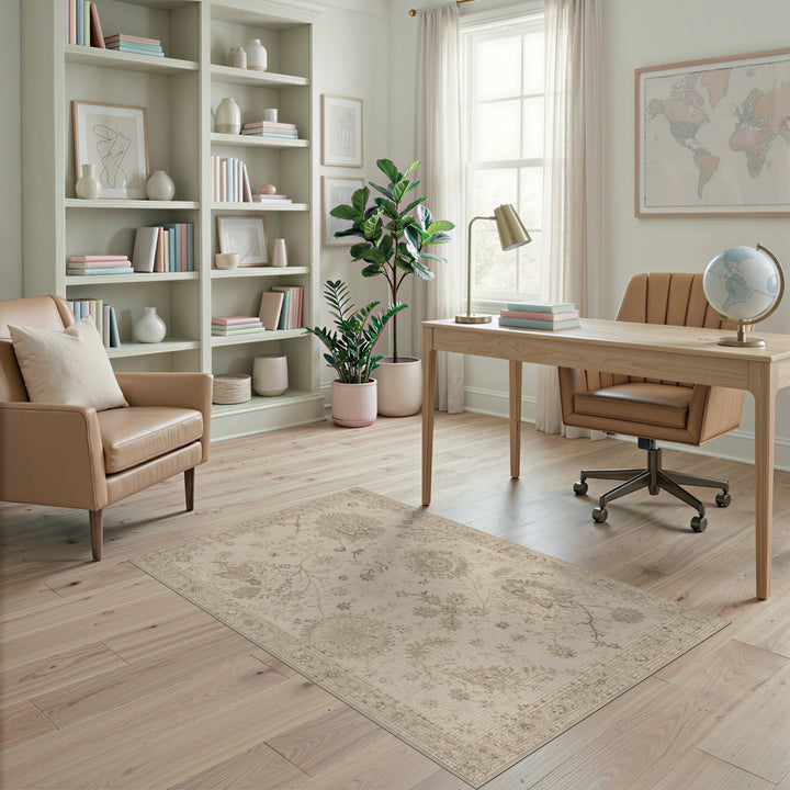 Beige Floral Vintage Area Rug