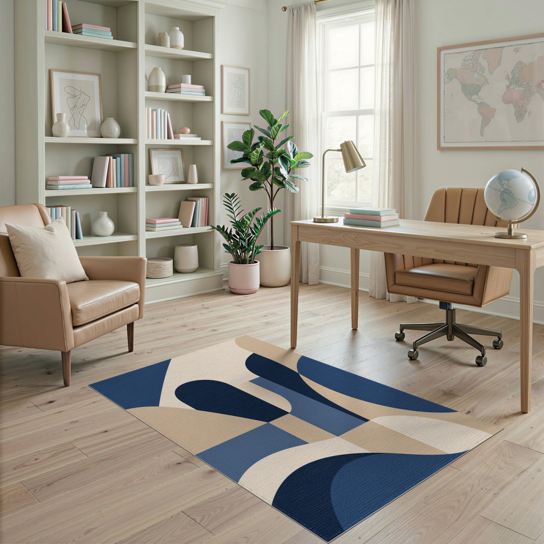 Navy Blue Geometric Area Rug