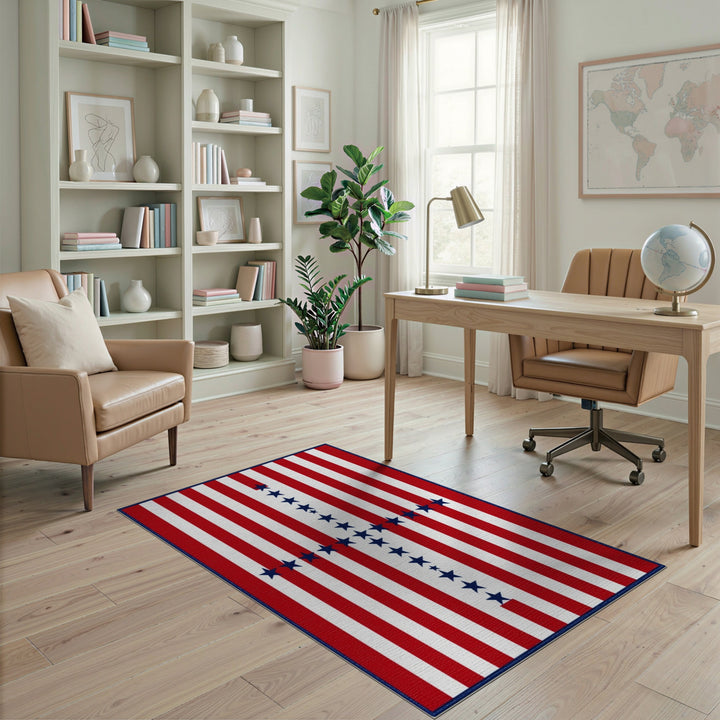 Red Striped Star Cross Area Rug