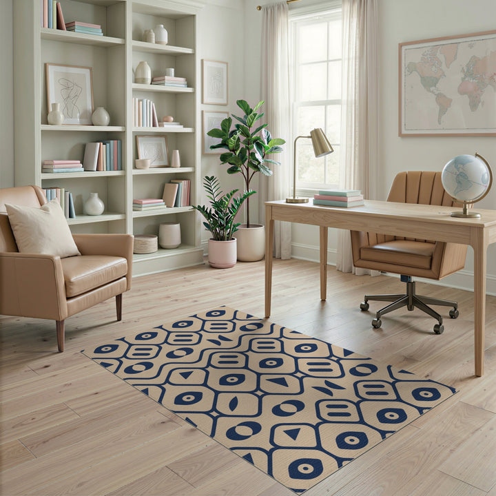 Beige Navy Geometric Eye Area Rug