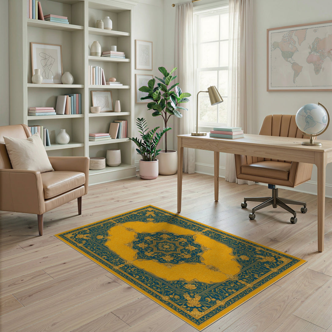 ODIKA Yellow Persian Medallion Area Rug