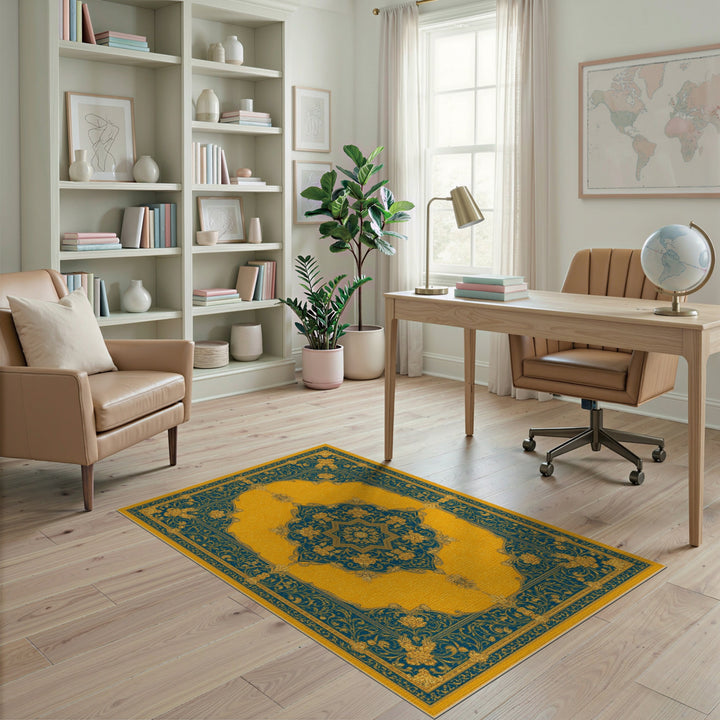 ODIKA Yellow Persian Medallion Area Rug