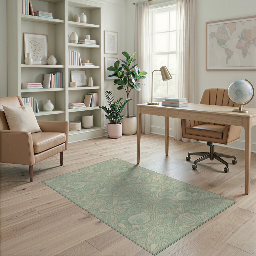 Teal Fish and Shells Coastal Area Rug