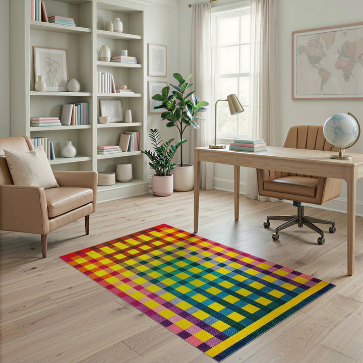 Vibrant Multi-Color Checkered Area Rug
