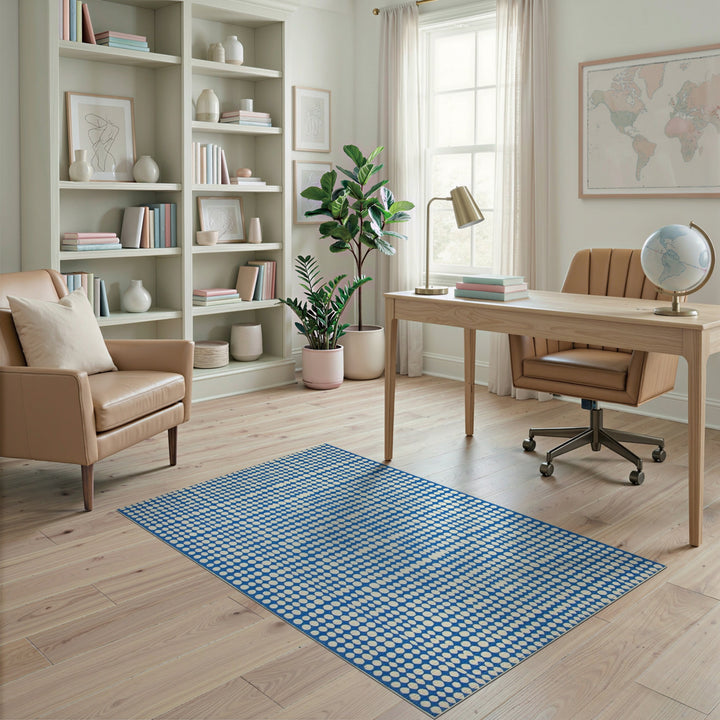 Blue Polka Dot Geometric Area Rug