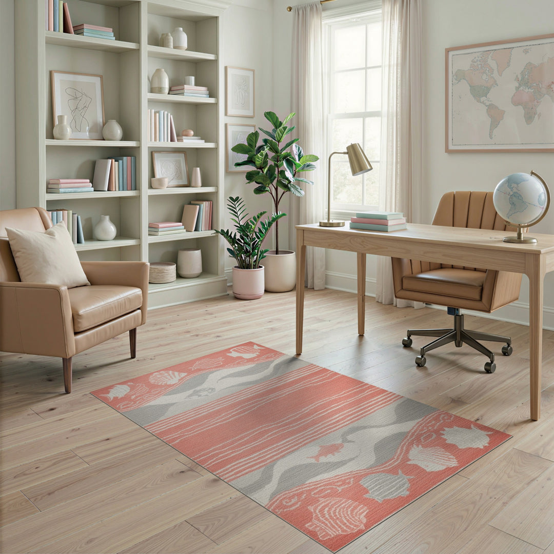 Pink Coastal Fish Wave Area Rug