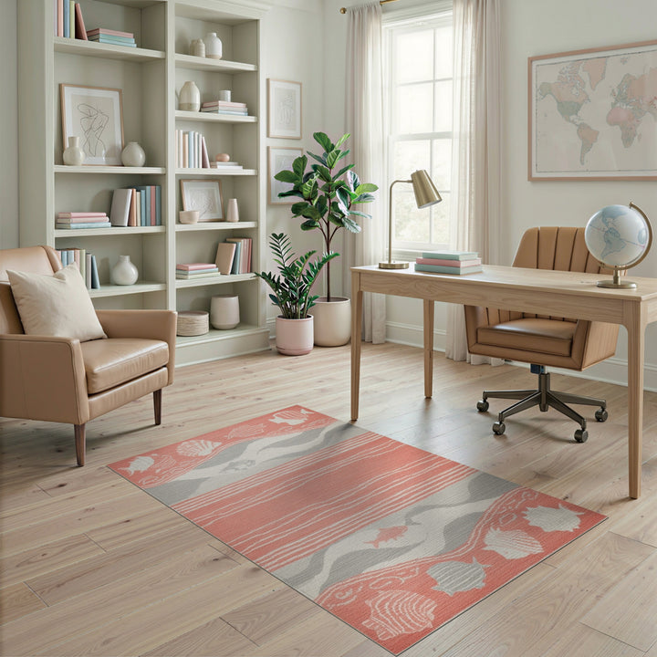 Pink Coastal Fish Wave Area Rug