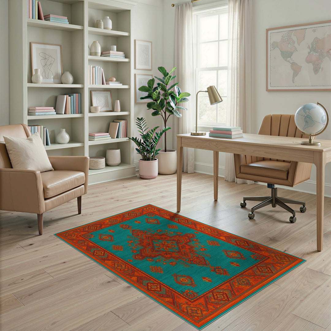 Bold Teal Southwestern Area Rug