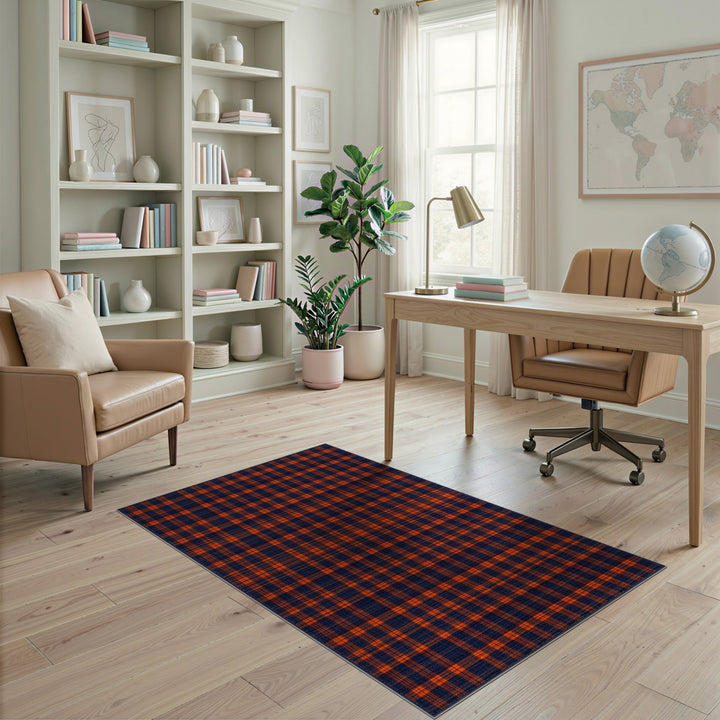 Navy and Orange Plaid Area Rug