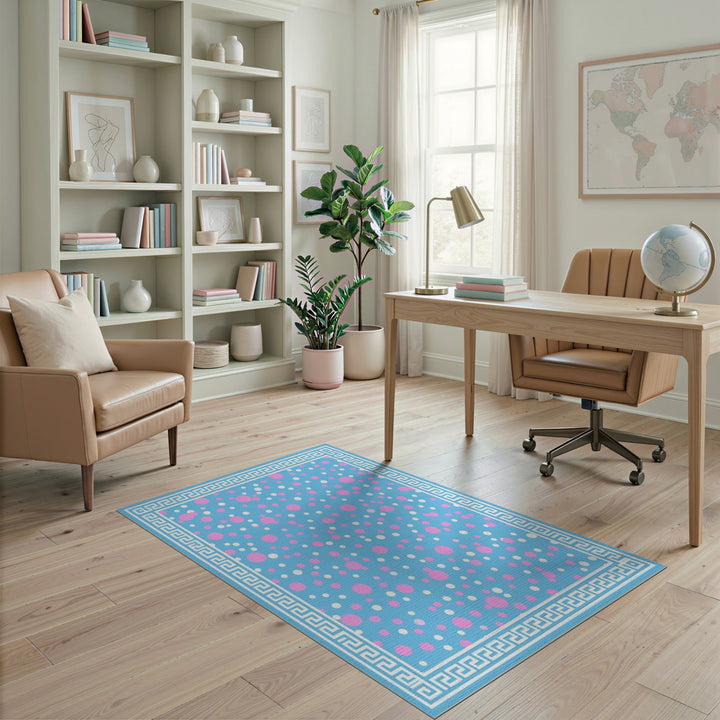 Blue Polka Dot Greek Key Area Rug