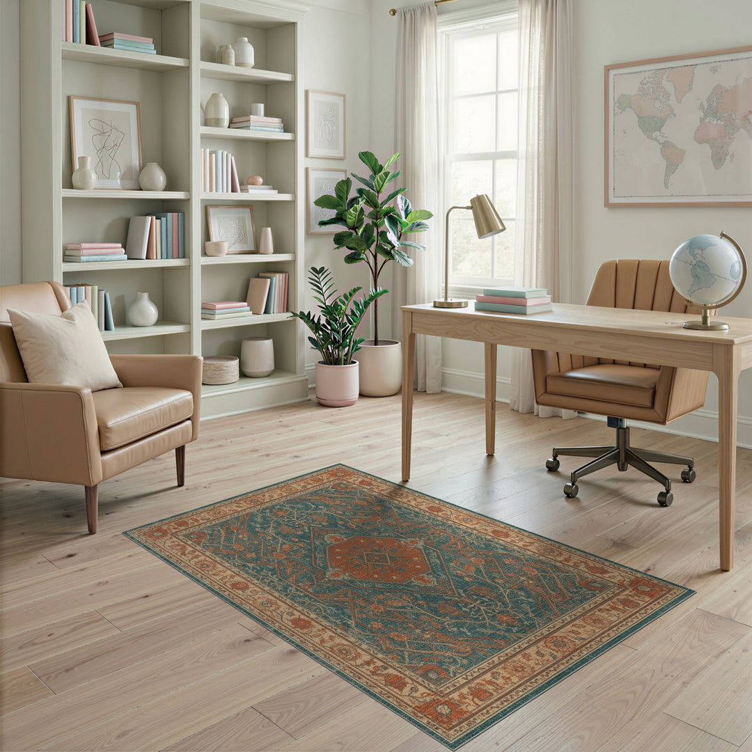 Distressed Vintage Teal Orange Distressed Vintage Area Rug