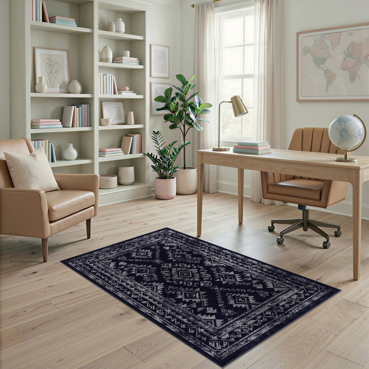 Black White Heritage Tribal Area Rug