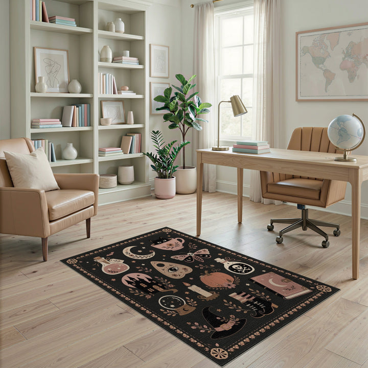 Pink Halloween Witchcraft Area Rug