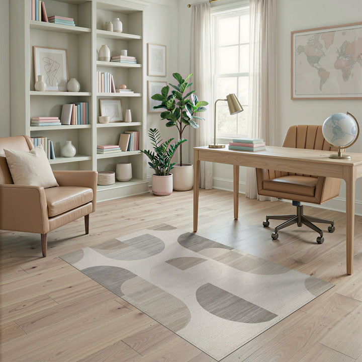 Circle Beige Geometric Circle Area Rug