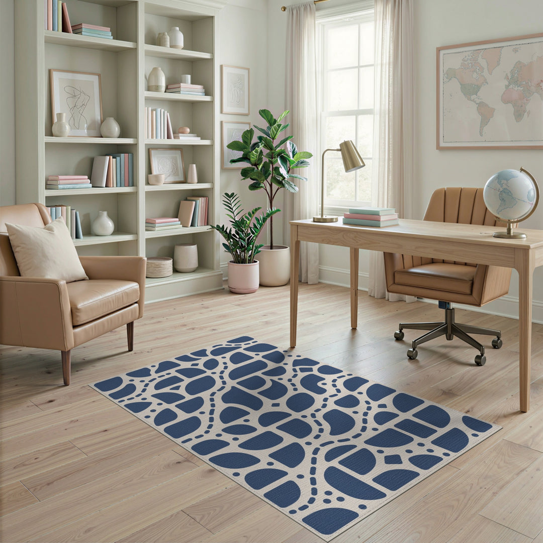 Blue and Teal Abstract Area Blue Abstract Washable Area Rug
