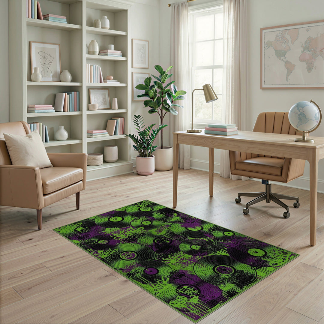 Neon Graffiti Vinyl Record Area Rug