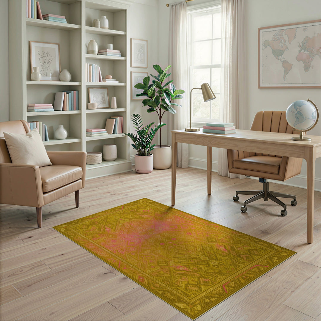 Yellow Geometric Tribal Area Rug