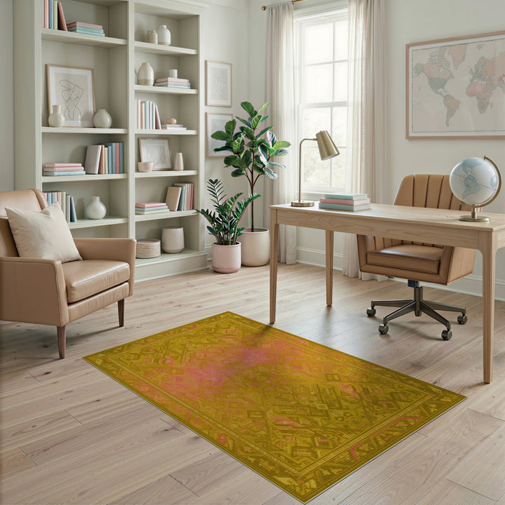 Yellow Geometric Tribal Area Rug