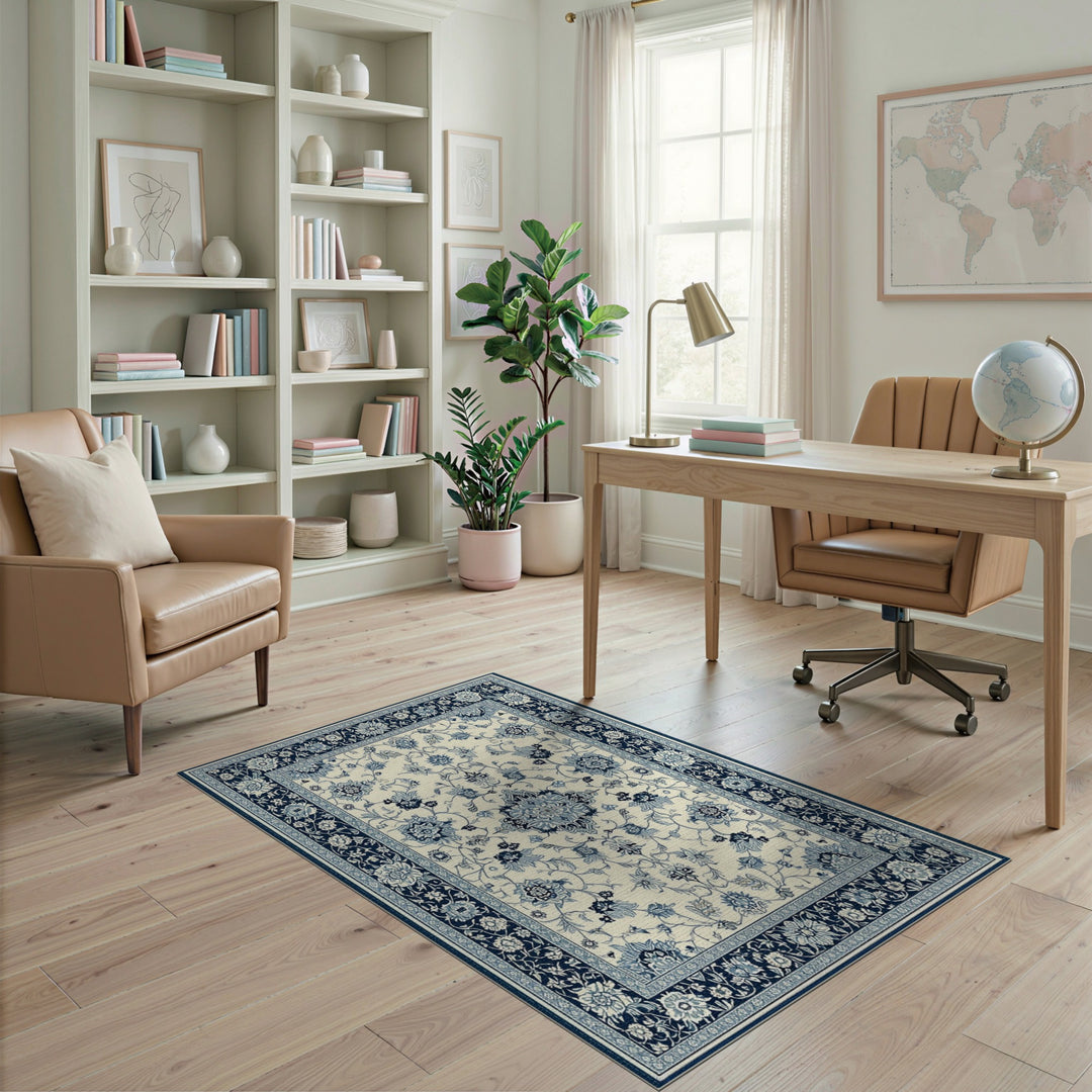 Floral Navy Blue Floral Persian Area Rug