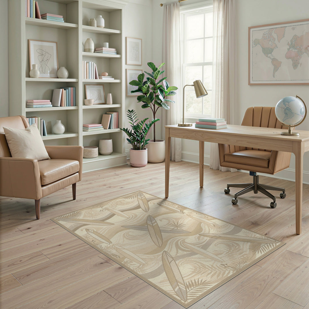 Neutral Surfboard Waves Washable Area Rug