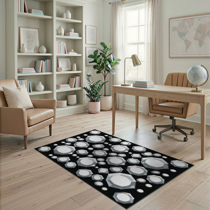 Black White Gemstone Cluster Area Rug