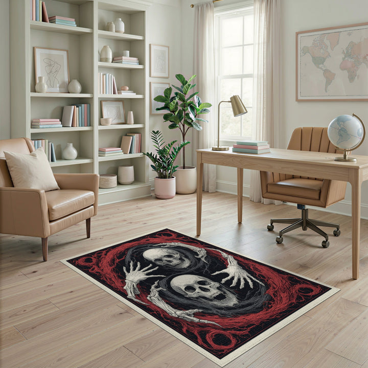 Gothic Skull Hands Red Swirl Rug