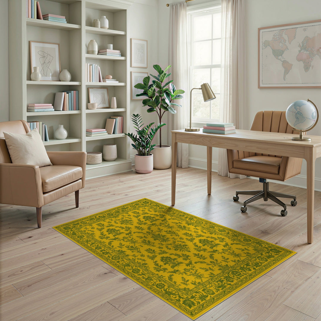 Yellow Floral Vintage Area Rug