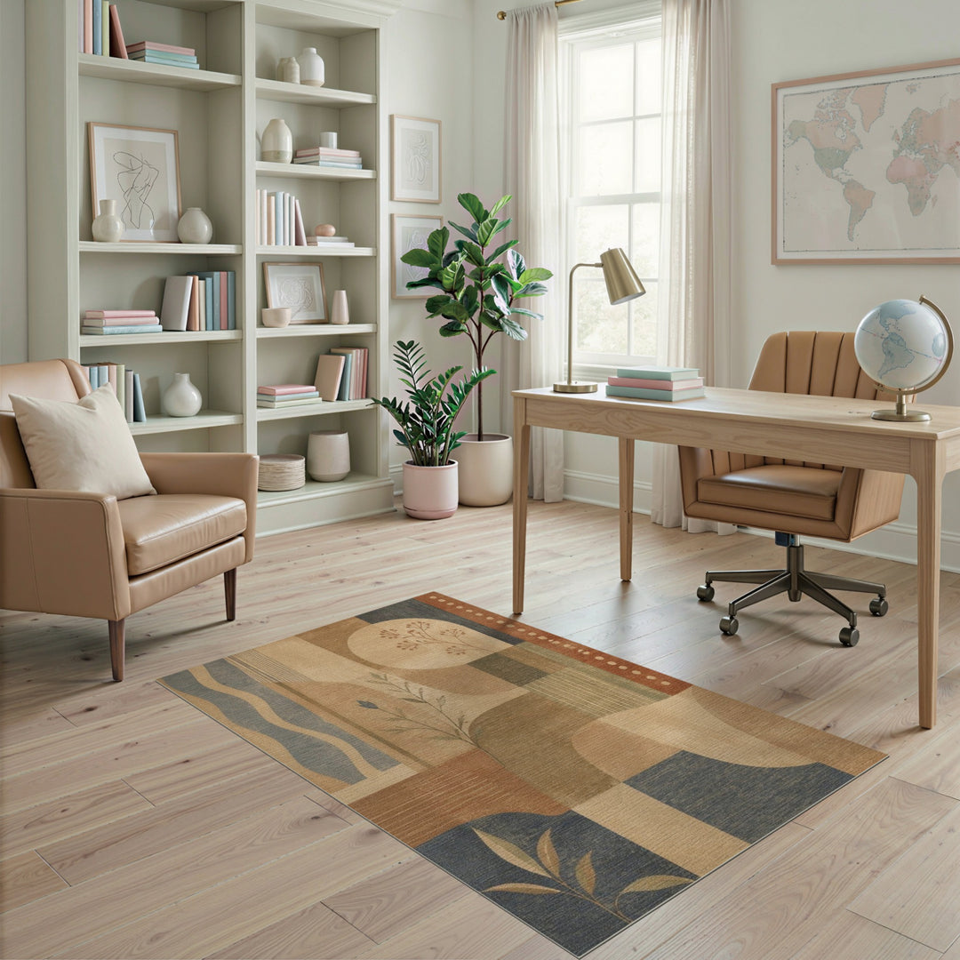 Abstract Brown Tan Geometric Area Rug