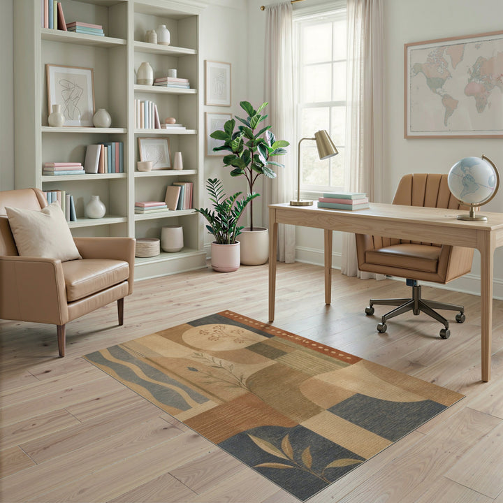 Abstract Brown Tan Geometric Area Rug
