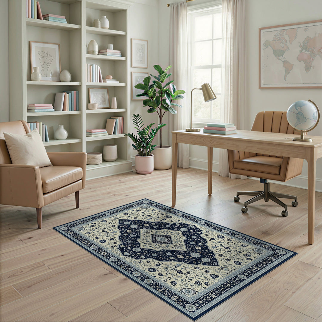 Navy Floral Navy Blue Persian Floral Medallion Area Rug